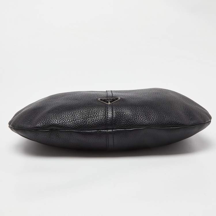 Pre Owned Prada Black Leather Logo Hobo