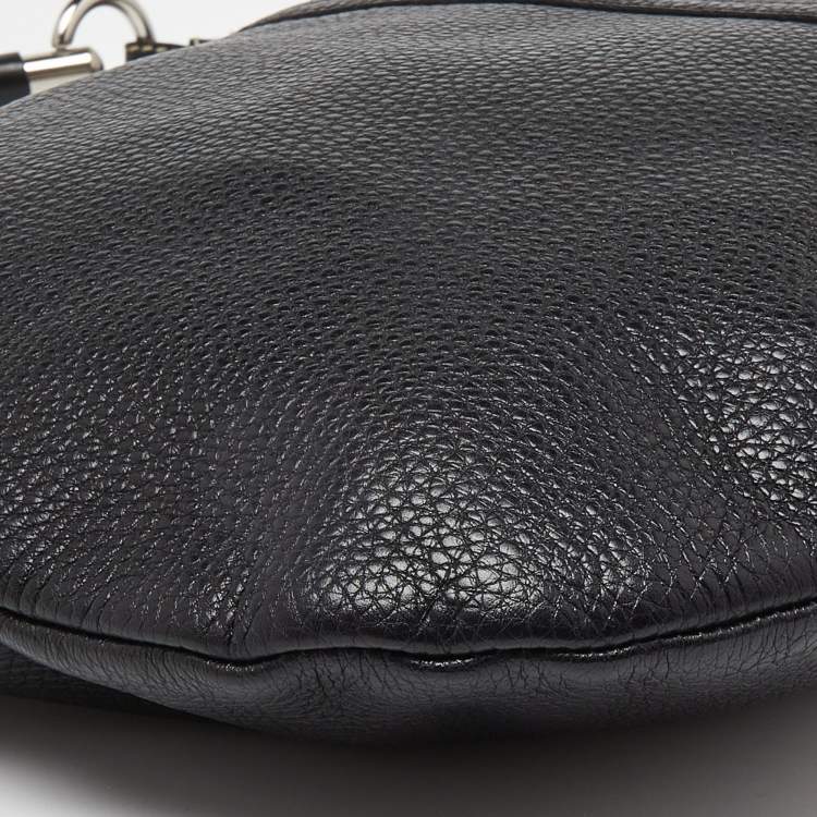 Pre Owned Prada Black Leather Logo Hobo