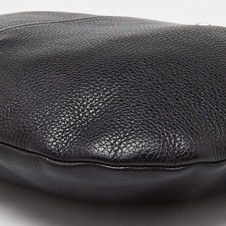 Pre Owned Prada Black Leather Logo Hobo