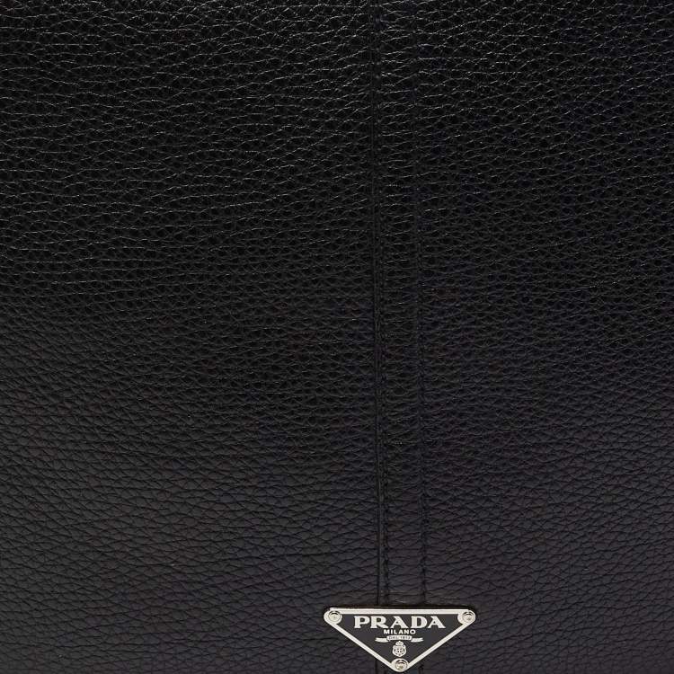 Pre Owned Prada Black Leather Logo Hobo