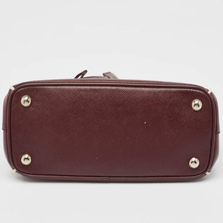 Pre Owned Prada Burgundy Saffiano Lux Leather Small Galleria Double Zip Tote