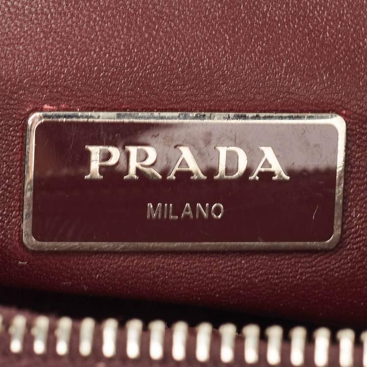Pre Owned Prada Burgundy Saffiano Lux Leather Small Galleria Double Zip Tote