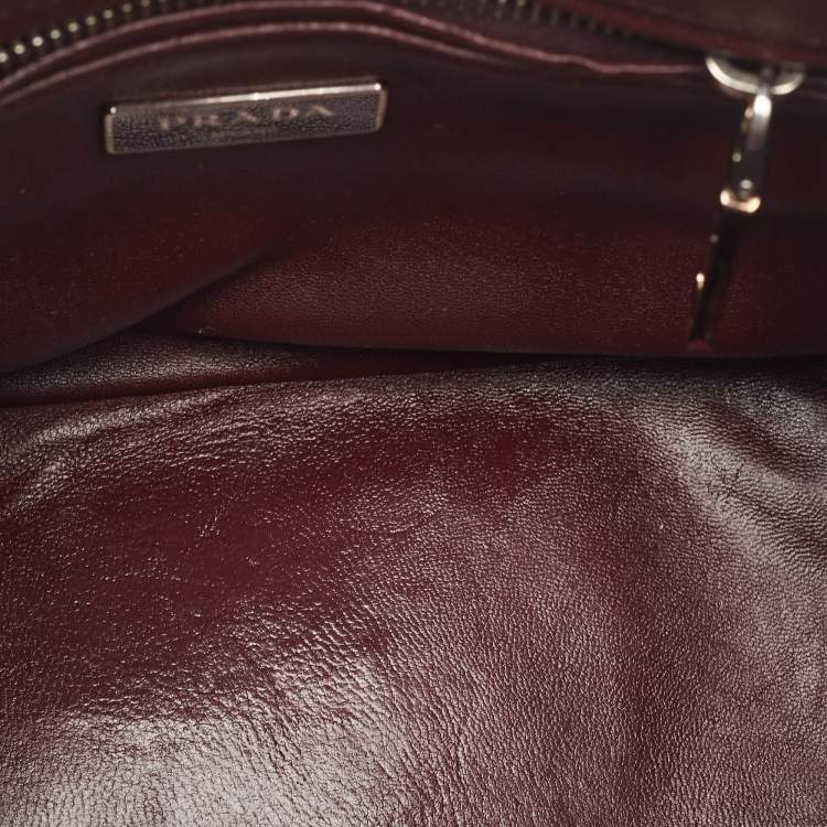 Pre Owned Prada Burgundy Saffiano Lux Leather Small Galleria Double Zip Tote