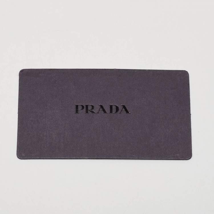 Pre Owned Prada Tan Leather Logo Plague Trifold Wallet