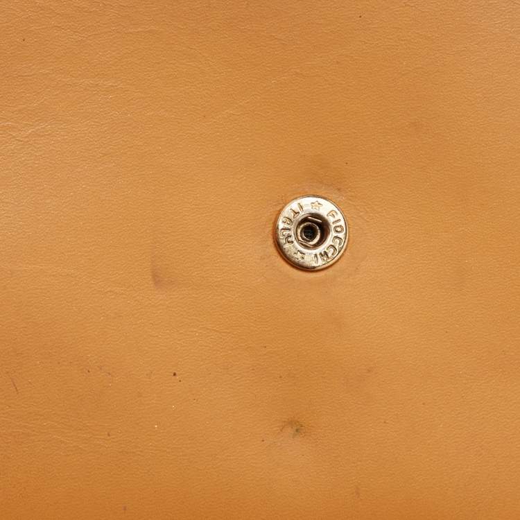 Pre Owned Prada Tan Leather Logo Plague Trifold Wallet