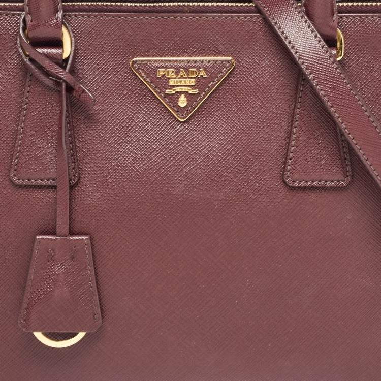 Pre Owned Prada Burgundy Saffiano Lux Leather Medium Galleria Tote