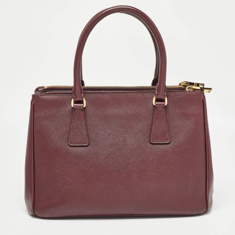 Pre Owned Prada Burgundy Saffiano Lux Leather Medium Galleria Tote