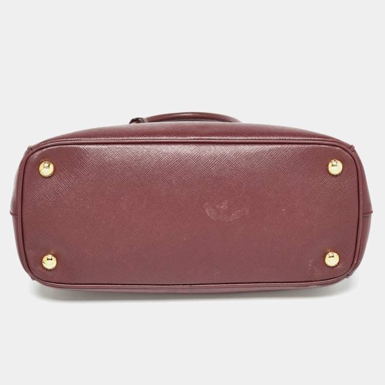 Pre Owned Prada Burgundy Saffiano Lux Leather Medium Galleria Tote