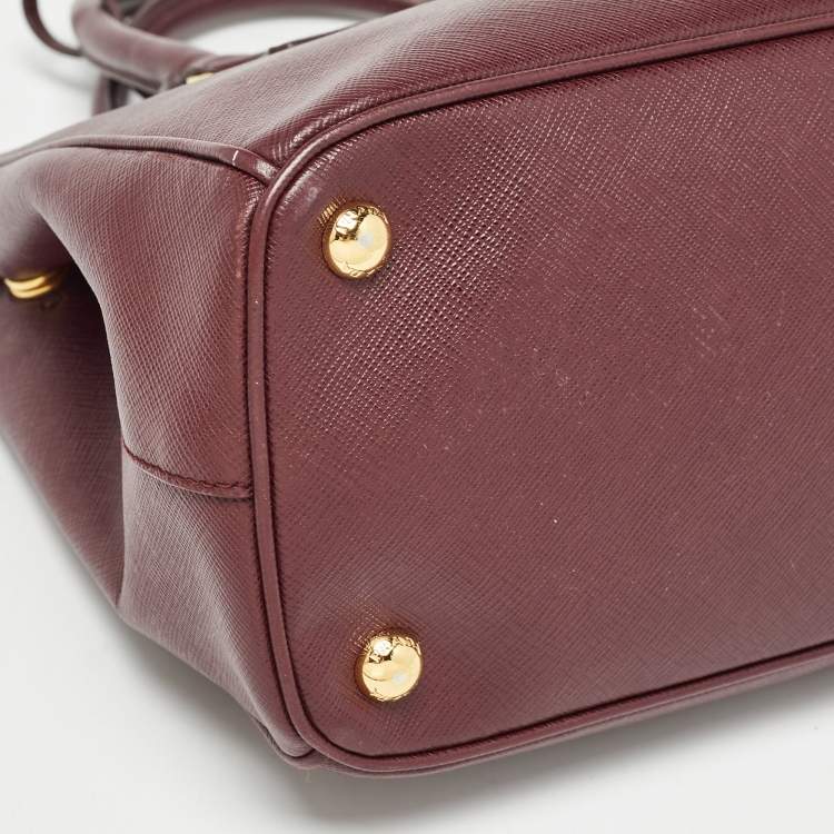 Pre Owned Prada Burgundy Saffiano Lux Leather Medium Galleria Tote