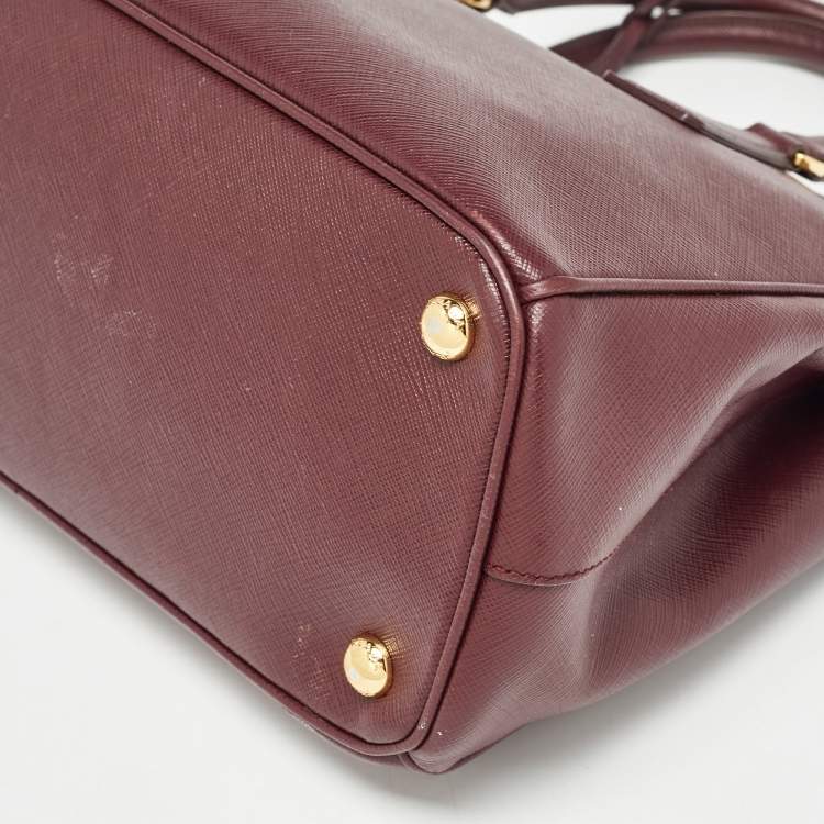 Pre Owned Prada Burgundy Saffiano Lux Leather Medium Galleria Tote