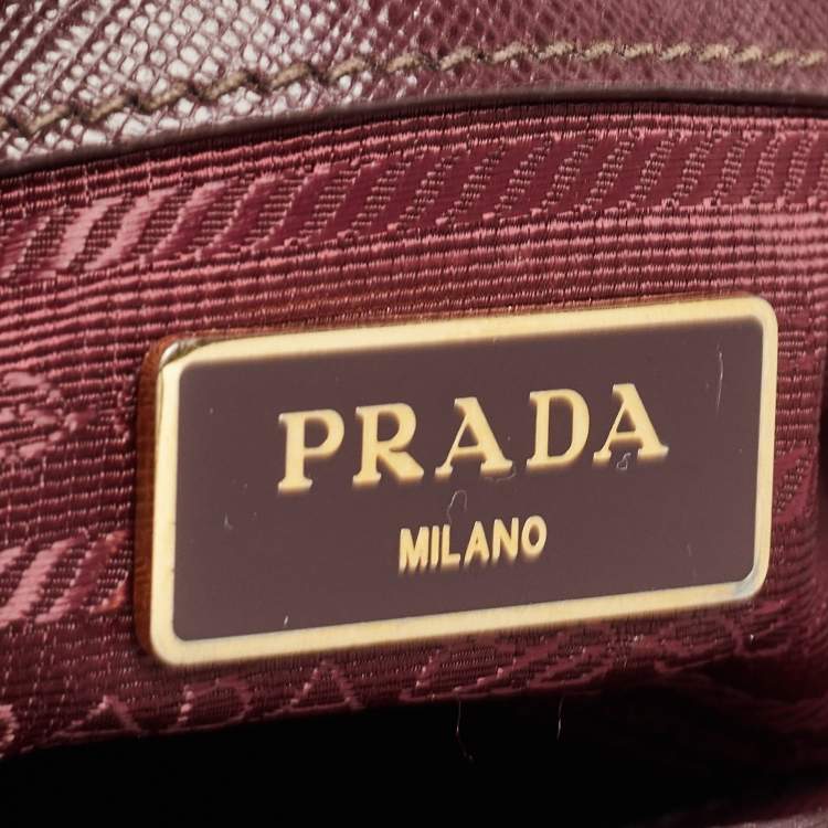 Pre Owned Prada Burgundy Saffiano Lux Leather Medium Galleria Tote