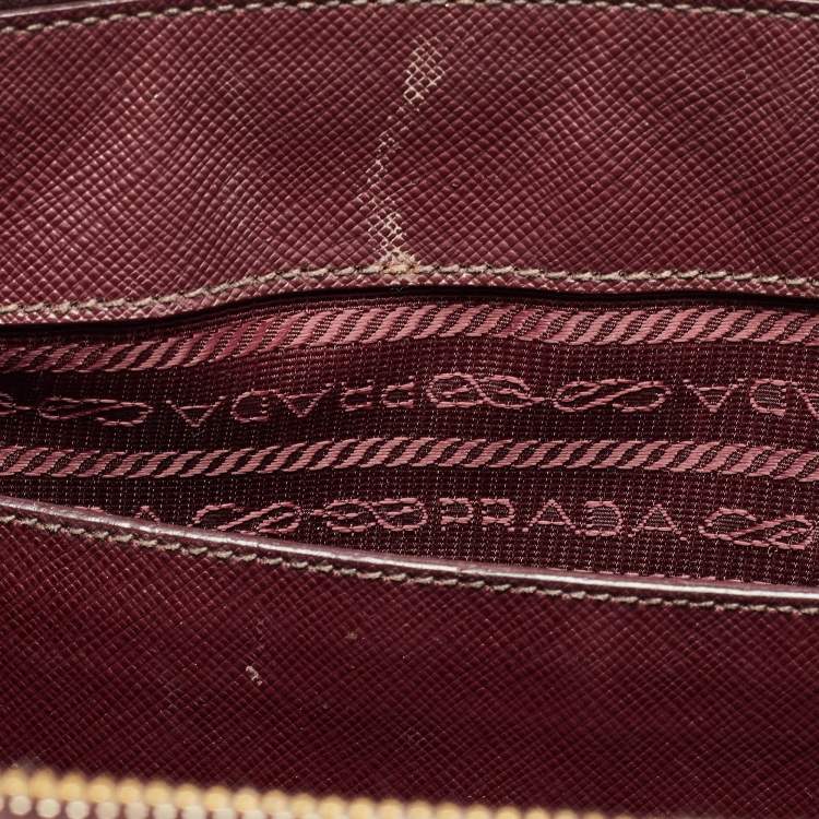 Pre Owned Prada Burgundy Saffiano Lux Leather Medium Galleria Tote