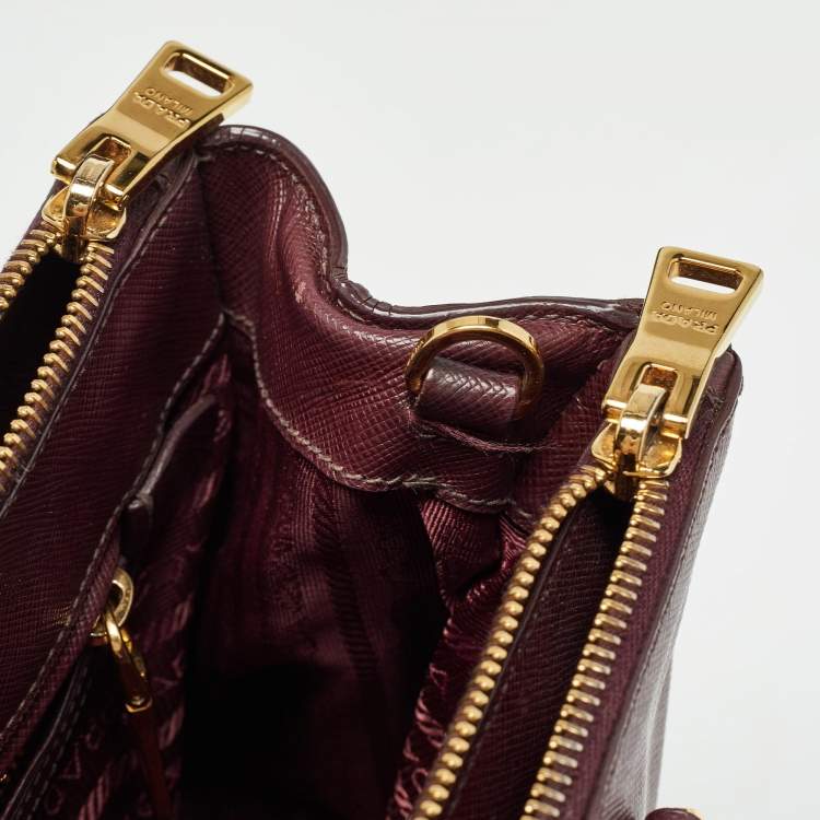 Pre Owned Prada Burgundy Saffiano Lux Leather Medium Galleria Tote