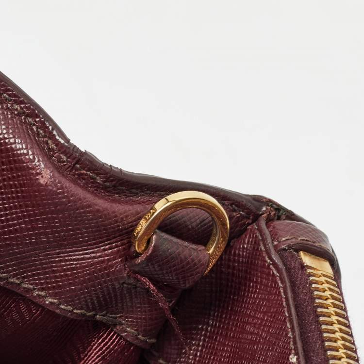 Pre Owned Prada Burgundy Saffiano Lux Leather Medium Galleria Tote