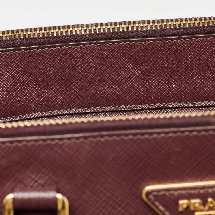 Pre Owned Prada Burgundy Saffiano Lux Leather Medium Galleria Tote