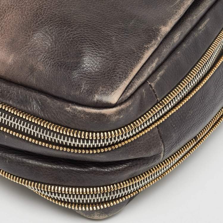 Pre Owned Prada Ombre Brown Glace Leather Multi Zip Crossbody Bag
