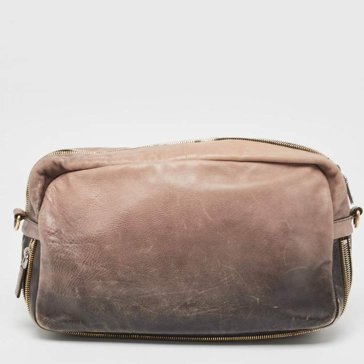 Pre Owned Prada Ombre Brown Glace Leather Multi Zip Crossbody Bag