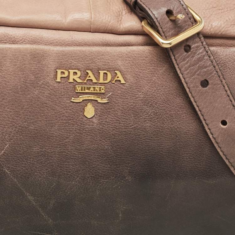 Pre Owned Prada Ombre Brown Glace Leather Multi Zip Crossbody Bag