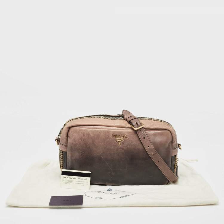 Pre Owned Prada Ombre Brown Glace Leather Multi Zip Crossbody Bag