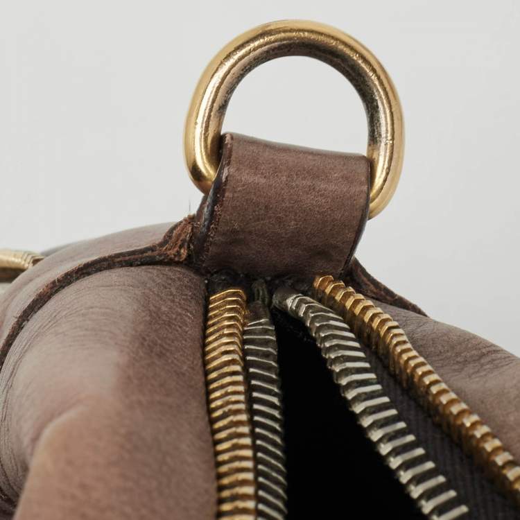 Pre Owned Prada Ombre Brown Glace Leather Multi Zip Crossbody Bag