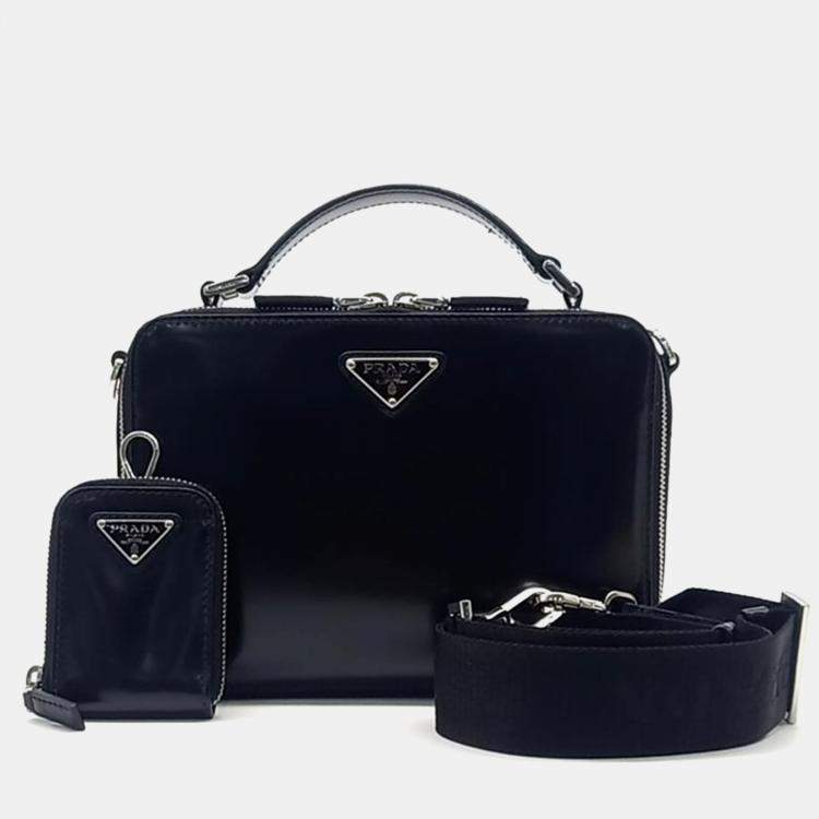 ショルダーバッグ・ポシェット PRADA Woman Crossbody bags Black 1BC204VJOO2C7Q F0002 Prada Black Leather Triangle Logo Crossbody Bag | Yoogi's Closet