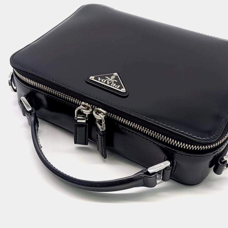 مملوكة مسبقًا Prada Black Leather Spazzolato Travel Crossbody Bag