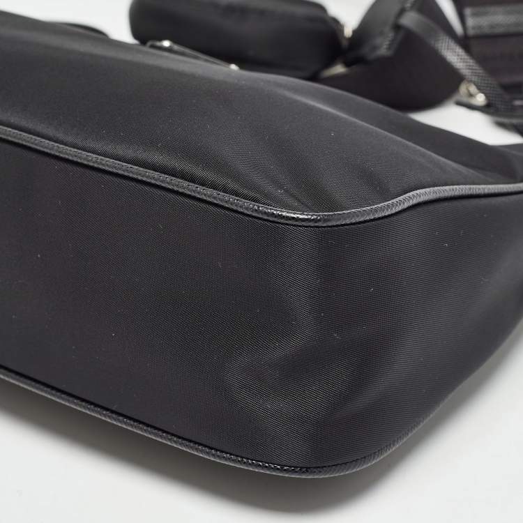 Pre Owned Prada Black Re Nylon and Leather Re-Edition 2005 Baguette Bag