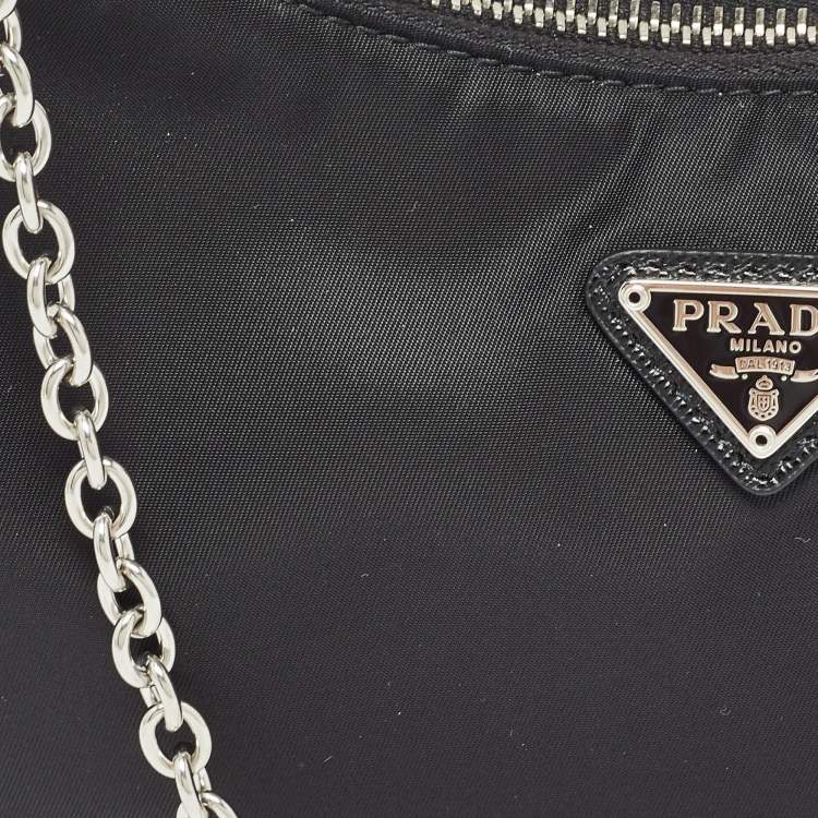 Pre Owned Prada Black Re Nylon and Leather Re-Edition 2005 Baguette Bag
