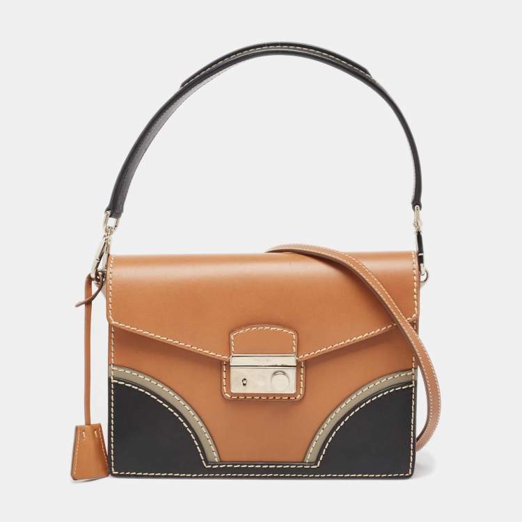 Pre Owned Prada Tricolor Vitello Leather Sound Flap Top Handle Bag