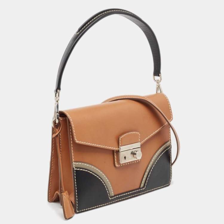 Pre Owned Prada Tricolor Vitello Leather Sound Flap Top Handle Bag