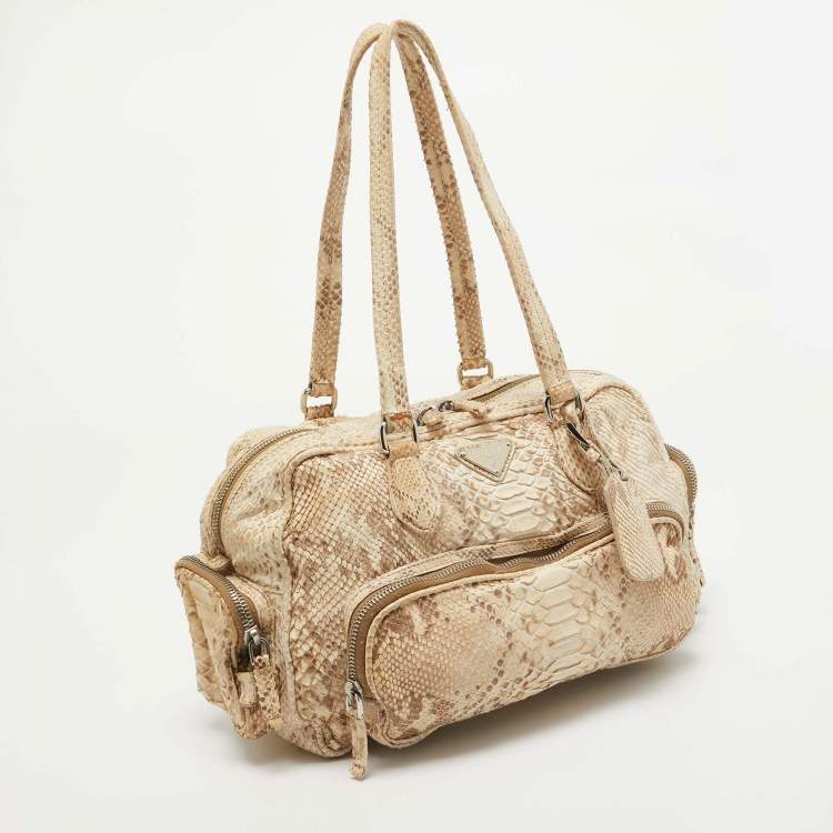 Pre Owned Prada Beige Python Front Pocket Satchel  