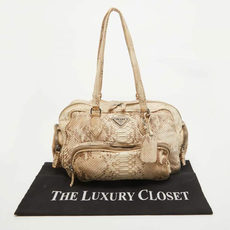 Pre Owned Prada Beige Python Front Pocket Satchel  