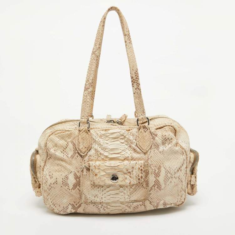 Pre Owned Prada Beige Python Front Pocket Satchel  