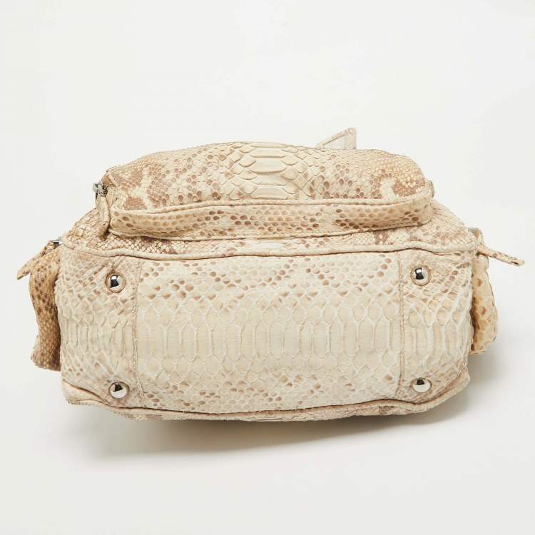 Pre Owned Prada Beige Python Front Pocket Satchel  