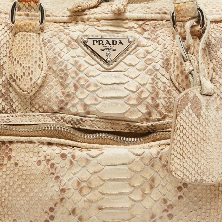 Pre Owned Prada Beige Python Front Pocket Satchel  