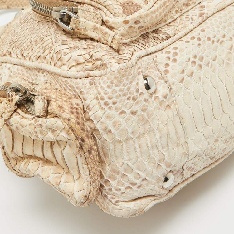 Pre Owned Prada Beige Python Front Pocket Satchel  