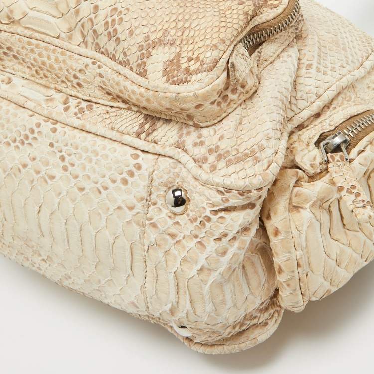 Pre Owned Prada Beige Python Front Pocket Satchel  