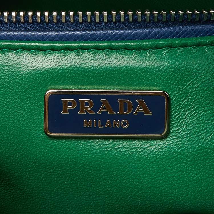 Pre Owned Prada Blue/Green Saffiano Studded/Crystal Embellished Leather Flap Shoulder Bag