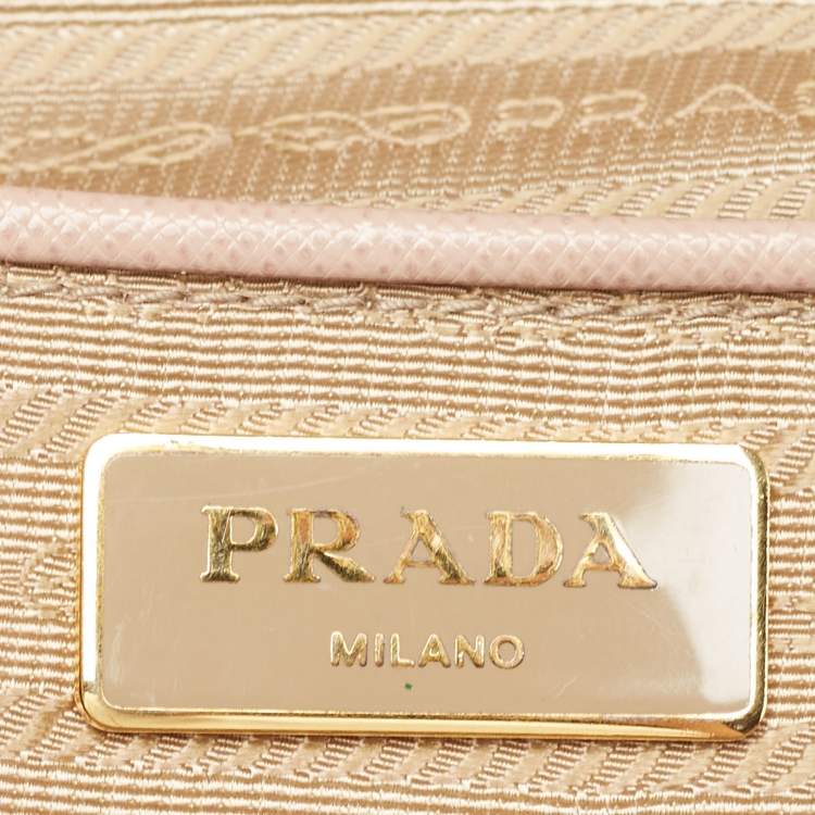 Pre Owned Prada Light Pink Saffiano Lux Leather Large Double Zip Tote
