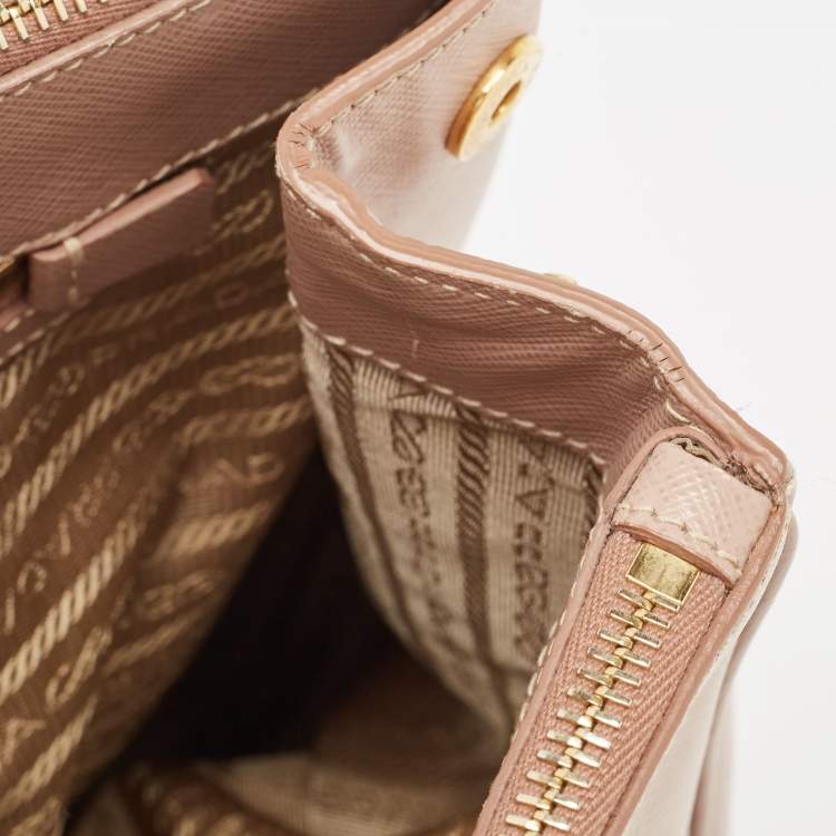 Pre Owned Prada Light Pink Saffiano Lux Leather Large Double Zip Tote