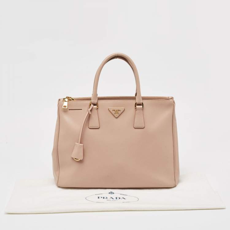 Pre Owned Prada Light Pink Saffiano Lux Leather Large Double Zip Tote