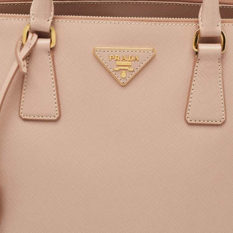 Pre Owned Prada Light Pink Saffiano Lux Leather Large Double Zip Tote
