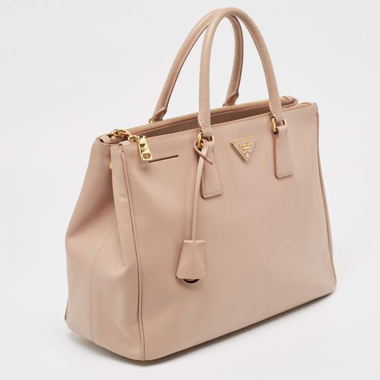 Pre Owned Prada Light Pink Saffiano Lux Leather Large Double Zip Tote