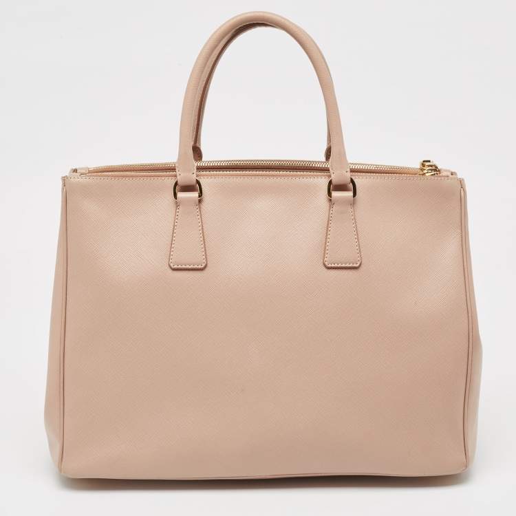 Pre Owned Prada Light Pink Saffiano Lux Leather Large Double Zip Tote