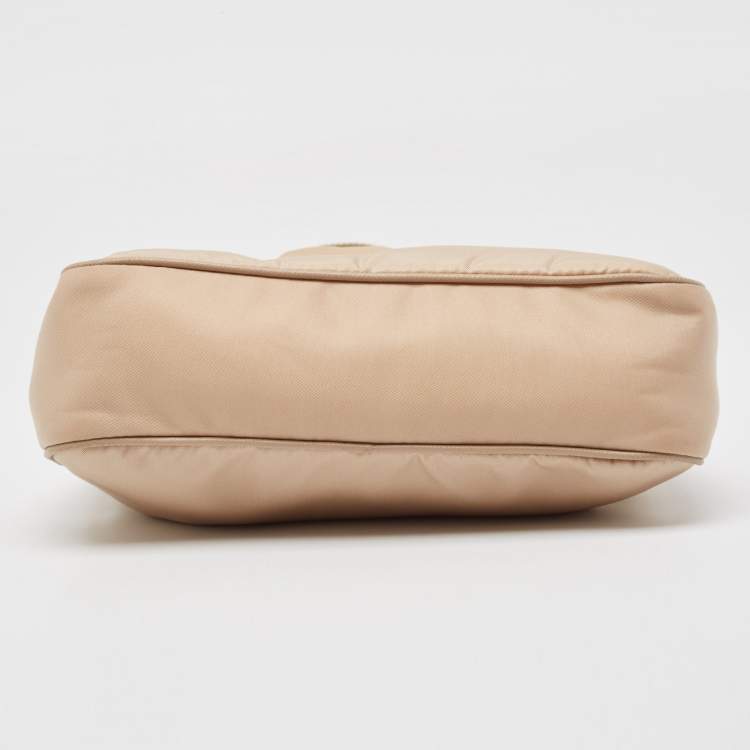 Pre Owned Prada Beige Nylon and Leather Re-Edition 2005 Baguette Bag