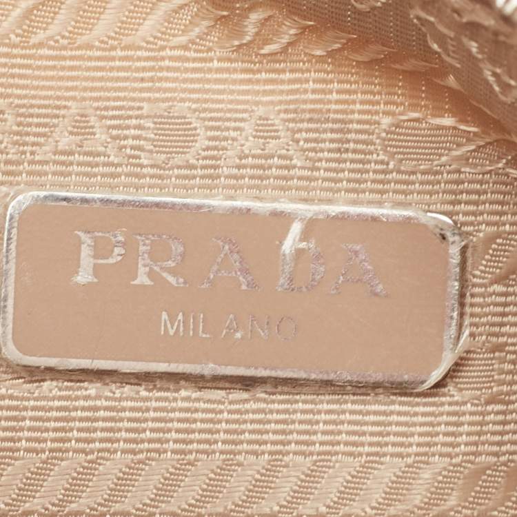 Pre Owned Prada Beige Nylon and Leather Re-Edition 2005 Baguette Bag