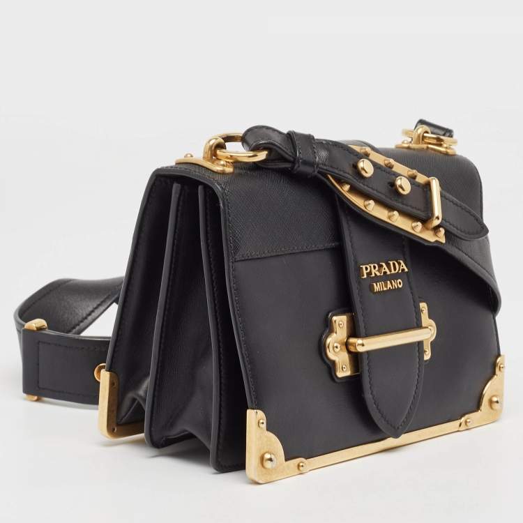 Pre Owned Prada Black Leather Cahier Shoulder Bag