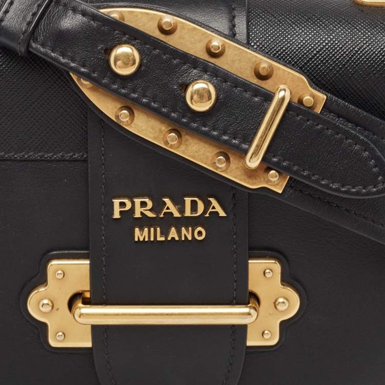 Pre Owned Prada Black Leather Cahier Shoulder Bag