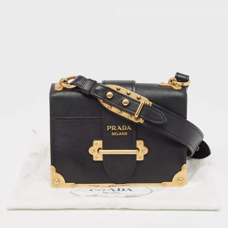 Pre Owned Prada Black Leather Cahier Shoulder Bag