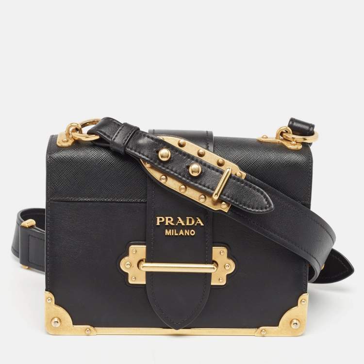 Pre Owned Prada Black Leather Cahier Shoulder Bag